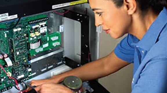 Woman setting up a network system