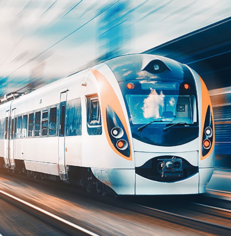 A motion-blur train on a railway track